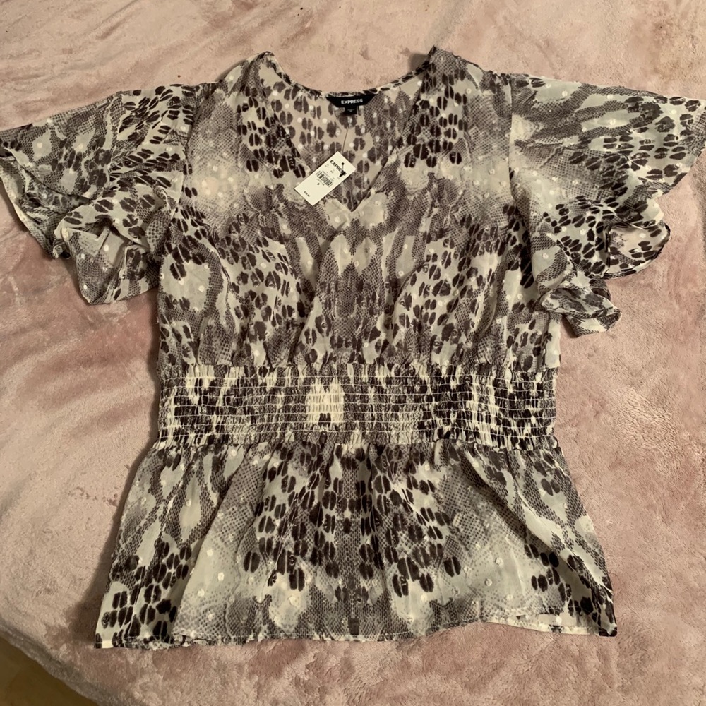 Express animal print flutter sleeve cinchwaist top